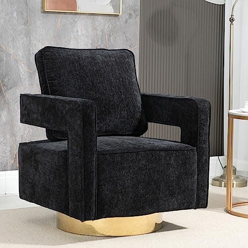 ODUWA Modern Round Boucle Swivel Chair Set of 2, Black Base, Living Room Nursery Comfortable