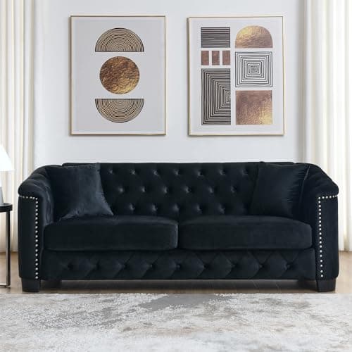 Velvet Chesterfield Sofa Set - Black