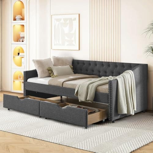 KINFFICT Modern Upholstered Full Size Button-Tufted Daybed with Storage