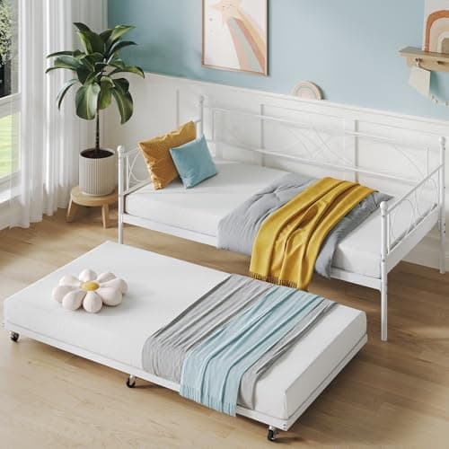 IDEALHOUSE Metal Twin Daybed with Trundle, Multifunctional Bed Frame