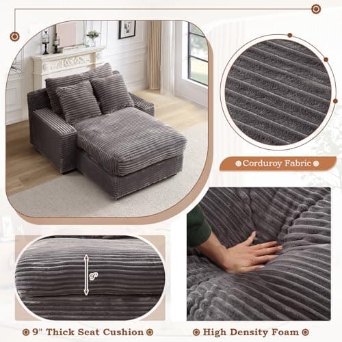 Oversized Corduroy Chaise Lounge Chair for Living Room or Bedroom