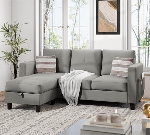 JAMFLY L-Shaped Sectional Sofas with Storage for Small Spaces, Light Brown