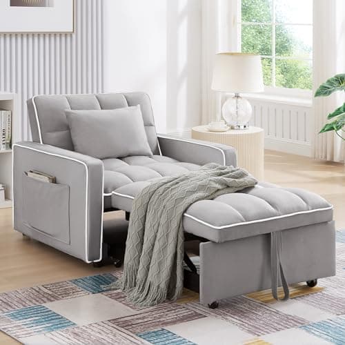 3-in-1 Velvet Convertible Sofa Bed, Black, Living Room Sleeper Chair