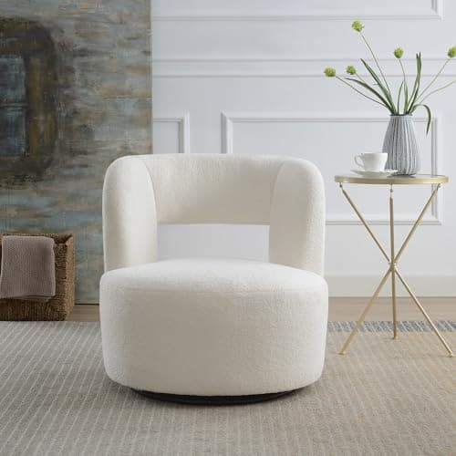 GDFStudio Cream Swivel Armless Chair for Living Room & Bedroom