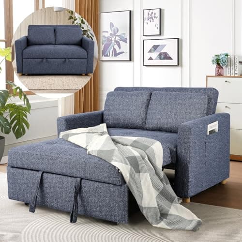 SEJOV 2-Seater Grey Linen 3-in-1 Sleeper Sofa Bed