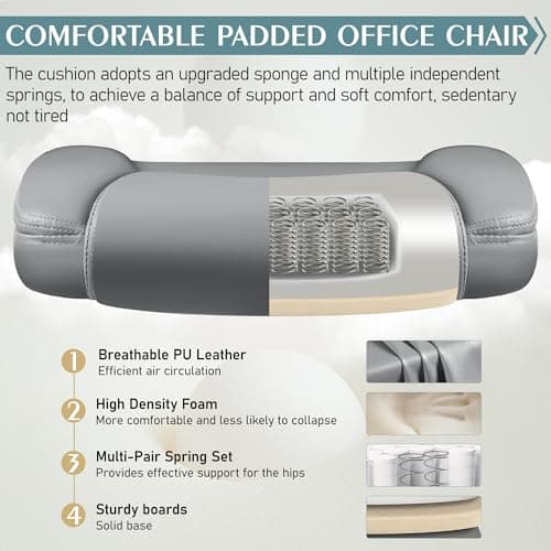 Gray PU Leather Office Chair with Ergonomic Back Support and Adjustable Armrests