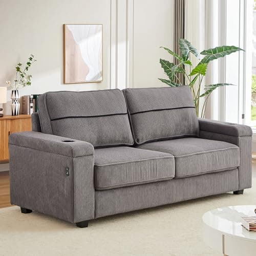 86.5 Comfy Sofa Couch with USB/Type-C Charging Port & Cup Holders