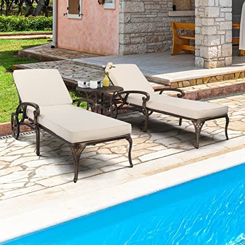 VINGLI Bronze Cast Aluminum Outdoor Chaise Lounge Chair with Cushion