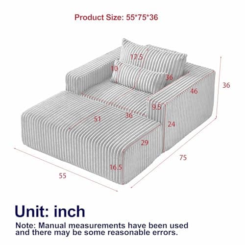 Beige Oversized Chaise LoungeChair with Ottoman, Deep Seat Sofa