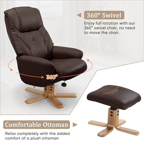 Stylish Dark Brown Swivel Recliner Chair with Ottoman for Adults