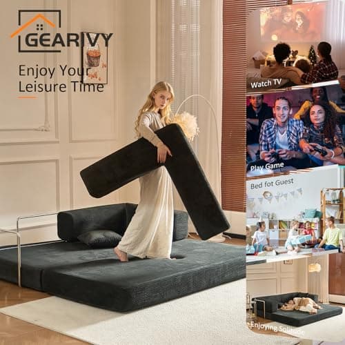 Modular Fold Out Queen Cama Couch Bed in Corduroy for Living Room Apartment