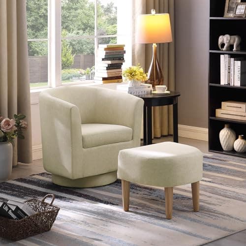 Beige Swivel Accent Chair with Ottoman for Comfortable Living & Reading Rooms