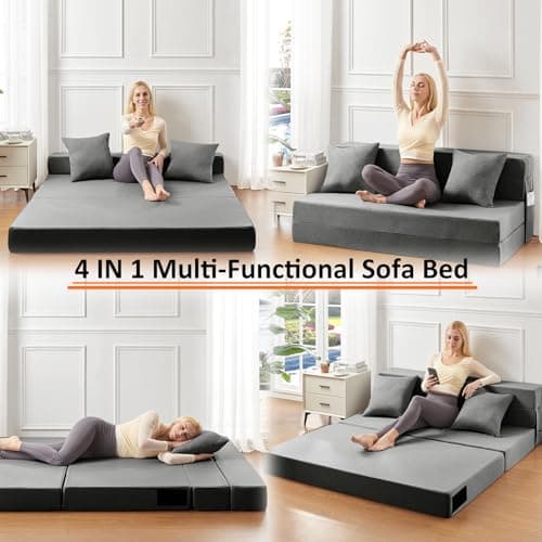JKMAX Dark Grey Queen Size 4-in-1 Sleeper Chair Bed - Memory Foam Futon Couch