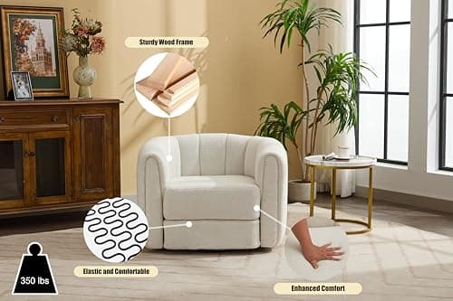 Modern White Swivel Barrel Chair Set of 2 for Living Room or Bedroom