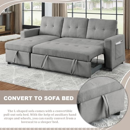 L-Shaped Convertible Sleeper Sofa Couch with Storage for Small Space Apartment