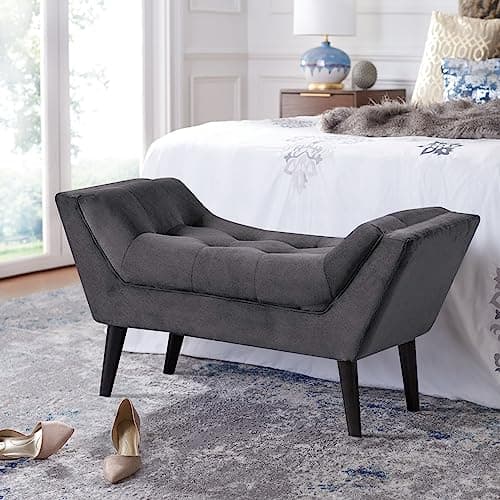 Alunaune Dark Gray Velvet Tufted Ottoman Bed Bench with Storage