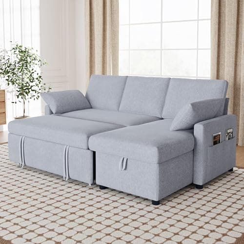 4-in-1 L-Shaped Sleeper Sofa with Storage in Light Gray