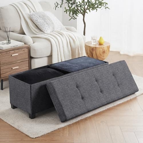 Ornavo Home 43 Inch Charcoal Gray Folding Storage Ottoman Bench
