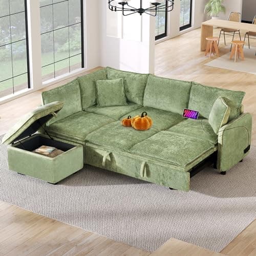 Eafurn 4-in-1 L-Shaped Sectional with Pullout Bed and USB Ports