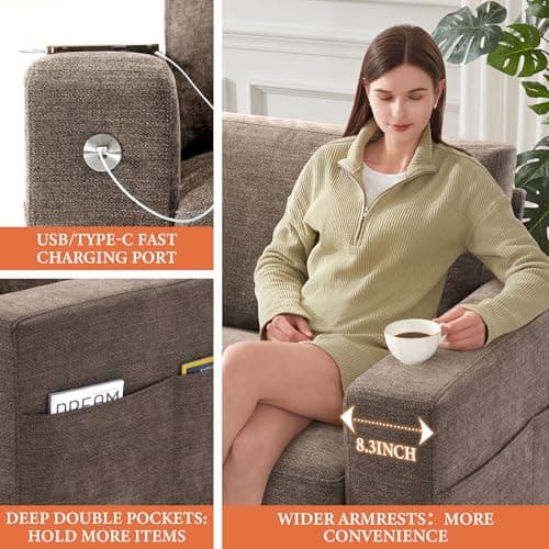 Ihanherry 70 Inch Loveseat with Charging Port & Side Pocket, Comfortable Modern Sofa