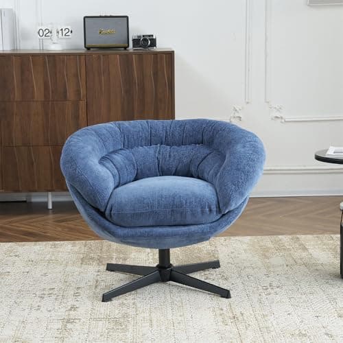 GDFStudio 360° Swivel Chenille Office Chair, Black Metal Base, Brown