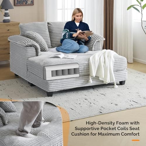 VINGLI 56" Oversized Corduroy Recliner Bed for Living Room and BedROOM