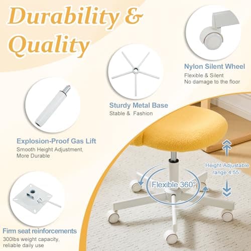 VINGLI Sunny Egg Yellow Rolled Task Chair, Armless Desk Chair with Lumbar Support