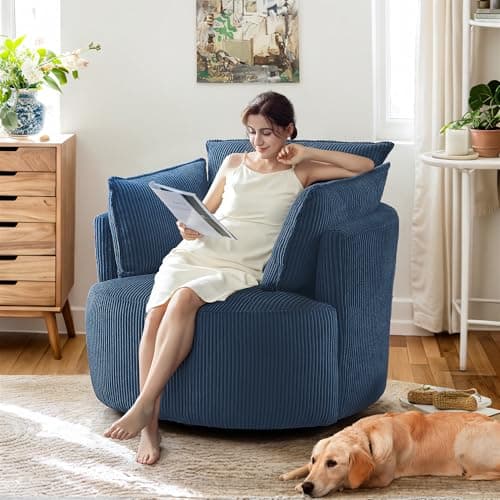 360° Swivel Blue Barrel Armchair with Washable Cushions