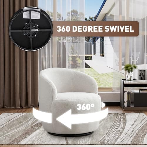 Ivory Modern Boucle Swivel Accent Chair for Living Room and Bedroom