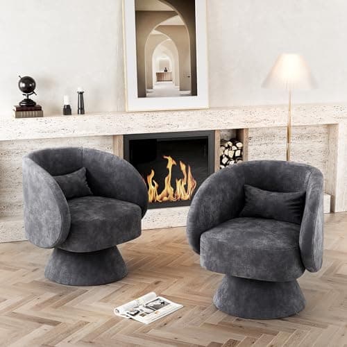 Set of 2 Swivel Barrel Chairs, Upholstered Cuddle Accent Sofa Chairs for Living Room