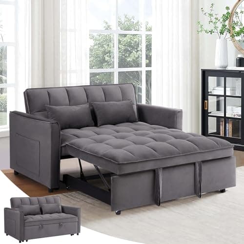 Antetek Modern Velvet 3-in-1 Sleeper Sofa Bed, Reclining Lounge Living Room Furniture, Black