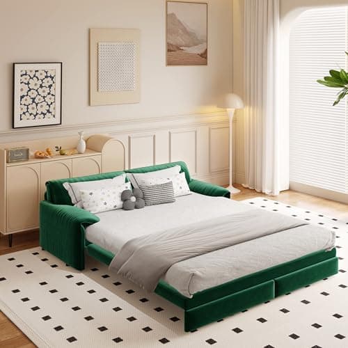 Eafurn Queen Size 3-in-1 Pull Out Sofa Bed with Storage Velvet Couch