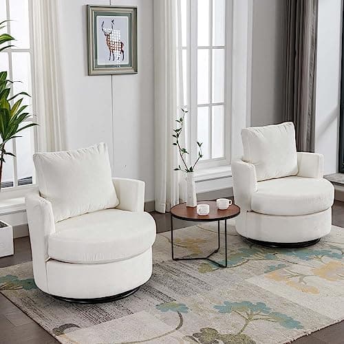 Swivel Barrel Chair for Living Room - Modern Beige Design