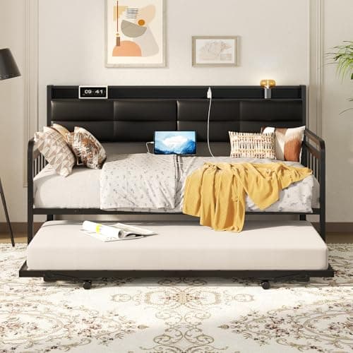 Homieasy Twin Daybed with Trundle and Charging Station