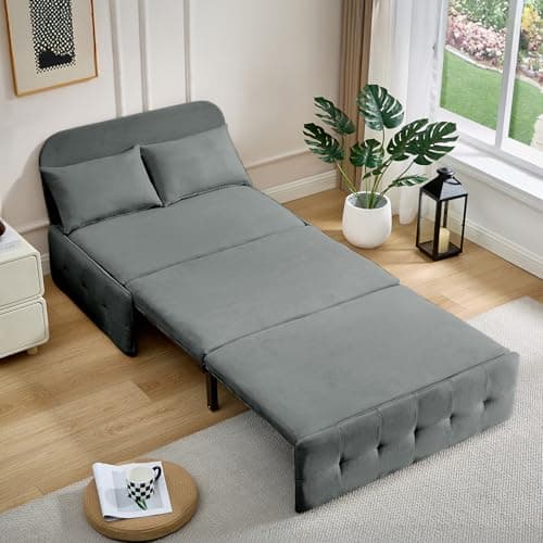 3-in-1 Dark Gray Convertible Sofa Bed, Pull-Out Sleeper Twin Sofa for Living Room, Bedroom