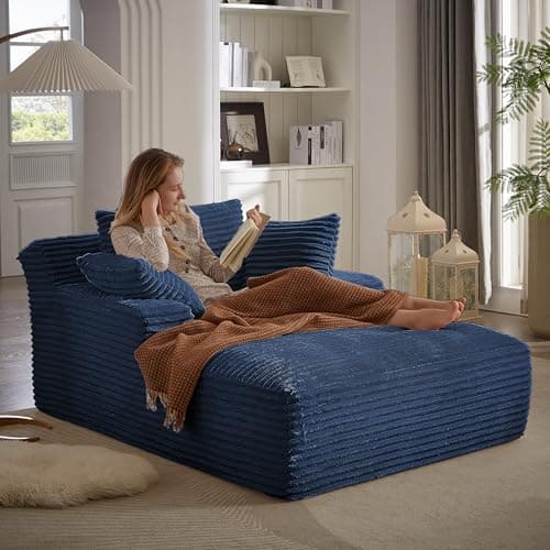 55" Oversized Indoor Chaise Lounge Sofa Bed with Tufted Seat & Detachable Pillows