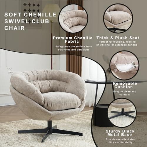 GDFStudio 360° Swivel Chenille Office Chair, Black Metal Base, Brown