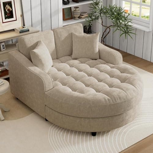 55" Oversized Indoor Chaise Lounge Sofa Bed with Tufted Seat & Detachable Pillows