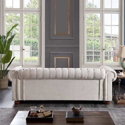 JEEOHEY 88" Oversize Chesterfield Sofa for Living Room and Bedroom, Beige