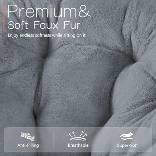 YSSOA Grey Foldable Faux Fur Saucer Chair for Adults & Teens