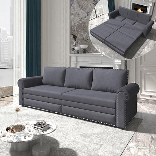 Modern Queen 3-in-1 Convertible Sleeper Couch Bed Velvet Daybed