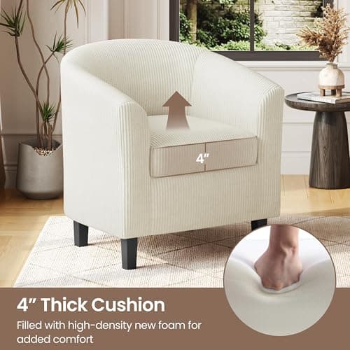 Yaheetech Beige Corduroy Barrel Chair for Living Room and Bedroom