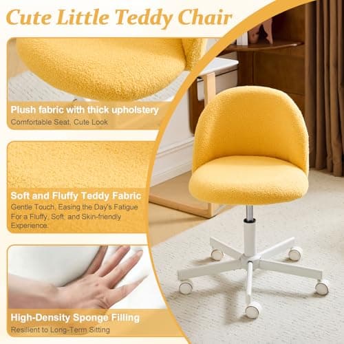 VINGLI Sunny Egg Yellow Rolled Task Chair, Armless Desk Chair with Lumbar Support