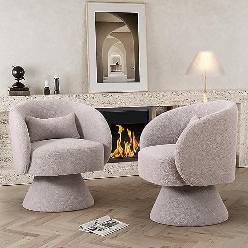 Set of 2 Swivel Barrel Chairs, Upholstered Cuddle Accent Sofa Chairs for Living Room