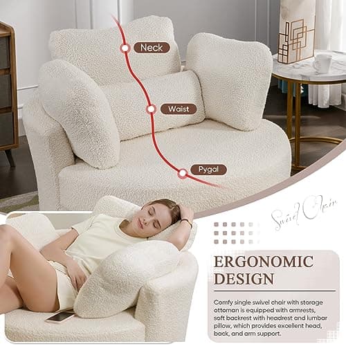 Oversized Swivel Chair with Ottoman for Nursery, Living Room, Bedroom, Office