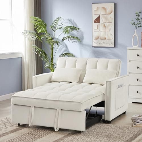Convertible Sleeper Sofa Bed, Velvet Upholstered Futon Couch with Adjustable Backrest (Grey)