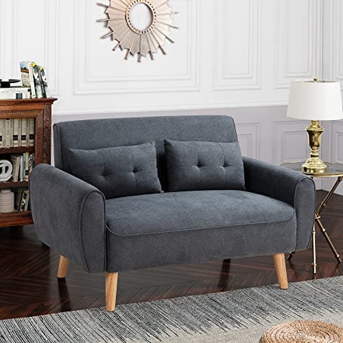 Shintenchi Dark Grey Mid Century Fabric 2-Seat Loveseat Sofa