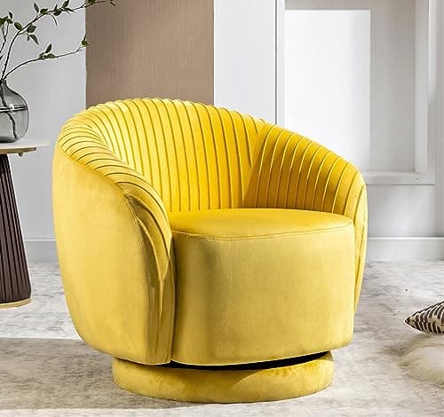 Elegant Ivory Barrel Swivel Chair with Velvet Upholstery and Smooth 360° Rotation