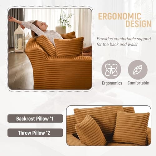 Comfy Oversized Chaise Lounge Chair for Indoor Use (Orange)