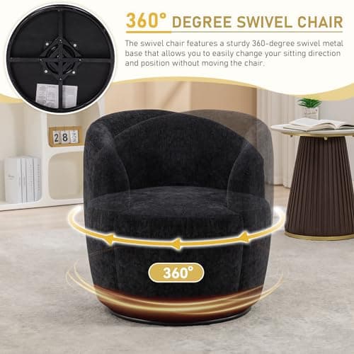 360 Degree Swivel Barrel Chair in Black Chenille Fabric